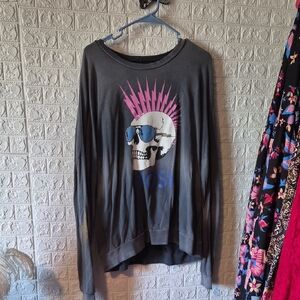 Gray Skull Graphic Long Sleeve Top Lauren Moshi sweatshirt